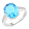 5.15 Ct Oval Swiss Blue Topaz & Lab Diamond Prong Silver Pave Bridge Ring by Fine Color Jewels