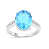 5.15 Ct Oval Swiss Blue Topaz & Lab Diamond Prong Silver Pave Bridge Ring