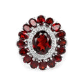 5.20 Ct Oval Red Garnet Prong Silver Flower Ring by Fine Color Jewels