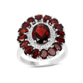 5.20 Ct Oval Red Garnet Prong Silver Flower Ring by Fine Color Jewels