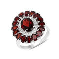 5.20 Ct Oval Red Garnet Prong Silver Flower Ring by Fine Color Jewels