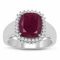 5.28 Ct Cushion Pink Ruby Prong Silver Halo Ring by Fine Color Jewels