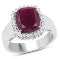 5.28 Ct Cushion Pink Ruby Prong Silver Halo Ring by Fine Color Jewels