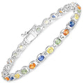 5.40 Ct Oval Multicolor Genuine Multi-Sapphire Prong Sterling Silver Tennis Bracelet by Fine Color Jewels