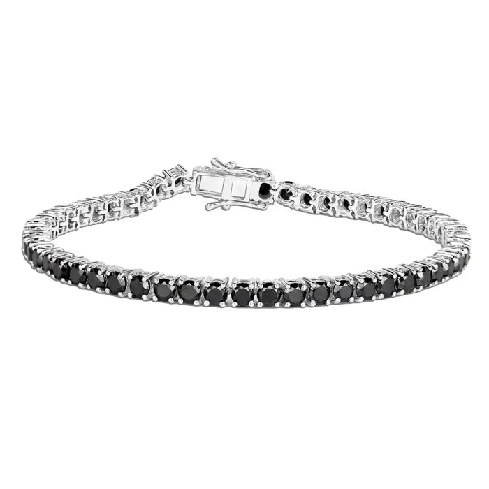 5.40 Ct Round Black Diamond Prong Sterling Silver Inline Tennis Bracelet by Fine Color Jewels