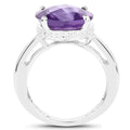 5.43 Ct Round Purple Amethyst and White Topaz Prong Silver Solitaire Ring by Fine Color Jewels