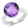 5.43 Ct Round Purple Amethyst and White Topaz Prong Silver Solitaire Ring