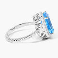 5.45 Ct Octagon Swiss Blue Topaz and Lab Diamond Prong Silver Halo Ring by Fine Color Jewels
