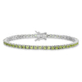 5.45 Ct Round Green Peridot Prong Rhodium Over Silver Tennis Bracelet by Fine Color Jewels
