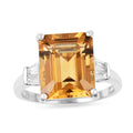 5.5 Ct Octagon Yellow Citrine and White Zircon Prong Silver Statement Solitaire Ring by Fine Color Jewels