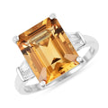5.5 Ct Octagon Yellow Citrine and White Zircon Prong Silver Statement Solitaire Ring by Fine Color Jewels