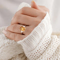 5.5 Ct Octagon Yellow Citrine and White Zircon Prong Silver Statement Solitaire Ring by Fine Color Jewels