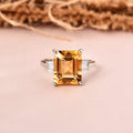 5.5 Ct Octagon Yellow Citrine and White Zircon Prong Silver Statement Solitaire Ring by Fine Color Jewels