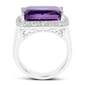 5.51 Ct Octagon Purple Amethyst Prong Rhodium Plated Silver Halo Statement Ring by Fine Color Jewels