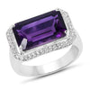 5.51 Ct Octagon Purple Amethyst Prong Rhodium Plated Silver Halo Statement Ring