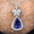 5.54 Ct Genuine Pear Tanzanite and Diamond 18K White Gold Statement Pendant by Fine Color Jewels