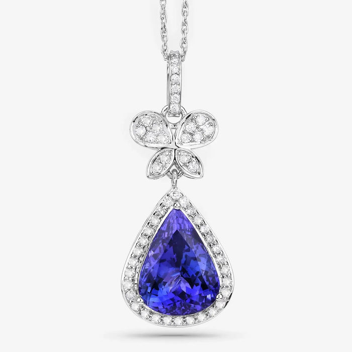 5.54 Ct Genuine Pear Tanzanite and Diamond 18K White Gold Statement Pendant by Fine Color Jewels