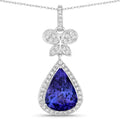 5.54 Ct Genuine Pear Tanzanite and Diamond 18K White Gold Statement Pendant by Fine Color Jewels