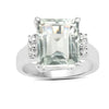 5.54 Ct Octagon Green Amethyst and White Topaz Prong Silver Bold Statement Ring