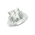 5.54 Ct Octagon Green Amethyst and White Topaz Prong Silver Solitaire Ring by Fine Color Jewels