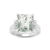 5.54 Ct Octagon Green Amethyst and White Topaz Prong Silver Solitaire Ring