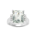 5.54 Ct Octagon Green Amethyst and White Topaz Prong Silver Solitaire Ring by Fine Color Jewels