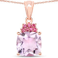 5.55 Ct Cushion Pink Amethyst Prong 18K Rose Gold Plated Silver Pendant Necklace by Fine Color Jewels