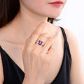 5.55 Ct Octagon Purple Amethyst and White Zircon Prong Silver Statement Ring by Fine Color Jewels