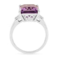 5.55 Ct Octagon Purple Amethyst and White Zircon Prong Silver Statement Ring by Fine Color Jewels