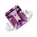 5.55 Ct Octagon Purple Amethyst and White Zircon Prong Silver Statement Ring by Fine Color Jewels
