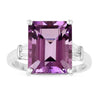 5.55 Ct Octagon Purple Amethyst and White Zircon Prong Silver Statement Ring