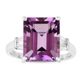 5.55 Ct Octagon Purple Amethyst and White Zircon Prong Silver Statement Ring by Fine Color Jewels