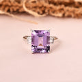 5.55 Ct Octagon Purple Amethyst and White Zircon Prong Silver Statement Ring by Fine Color Jewels