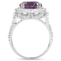 5.55 Ct Oval Purple Amethyst and White Topaz Prong Silver Halo Statement Ring by Fine Color Jewels