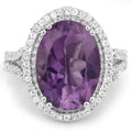 5.55 Ct Oval Purple Amethyst and White Topaz Prong Silver Halo Statement Ring by Fine Color Jewels