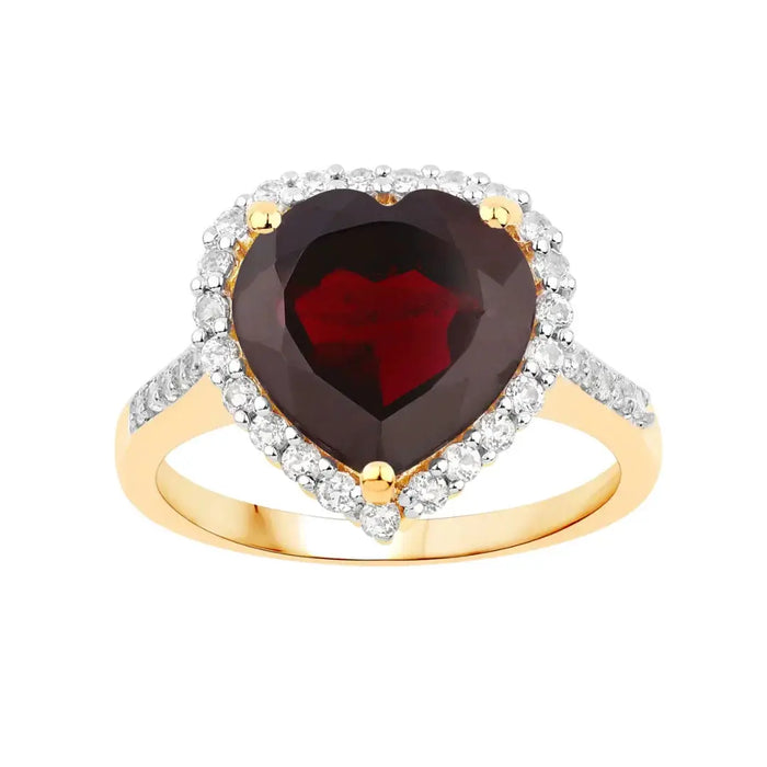 5.86 Ct Heart Red Garnet Prong Silver Halo Pave Promise Ring by Fine Color Jewels