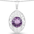 5.87 Ct Round Purple Amethyst Prong Silver Solitaire Pendant Necklace by Fine Color Jewels