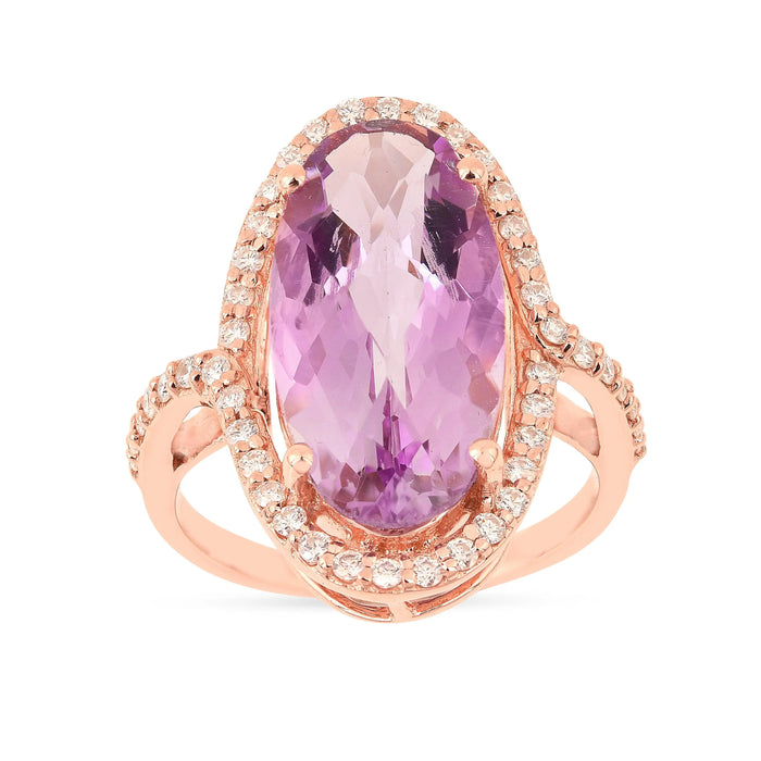 5.92 Ct Oval Pink Amethyst Prong Silver Halo Bold Ring by Fine Color Jewels