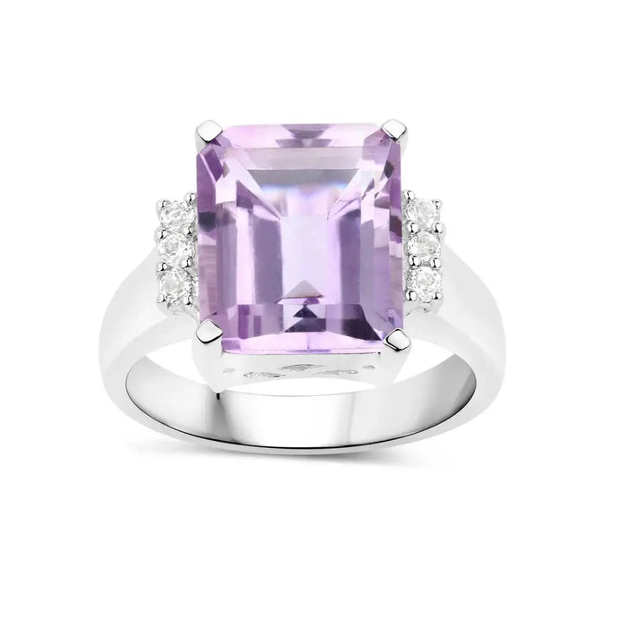 5.94 Ct Octagon Pink Amethyst and White Topaz Prong Silver Cocktail Ring by Fine Color Jewels