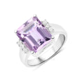 5.94 Ct Octagon Pink Amethyst and White Topaz Prong Silver Cocktail Ring by Fine Color Jewels