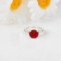 Round Red Lab Grown Ruby Prong Silver Twisted Band Solitaire Ring by Fine Color Jewels