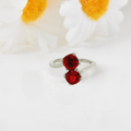 Cushion Red Lab Grown Ruby Silver Bypass Dual Stone Ring by Fine Color Jewels