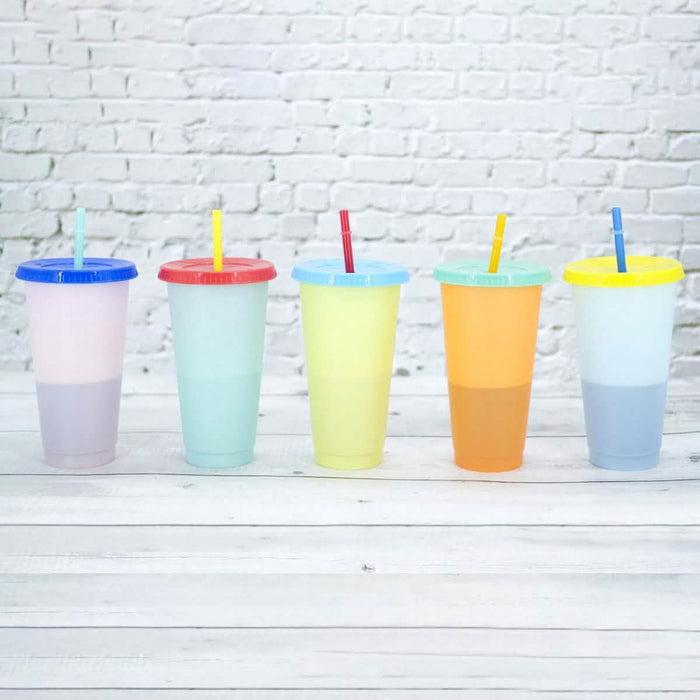 5-Pack: Colorful Drinking Cup with Lid and Straw by DailySale