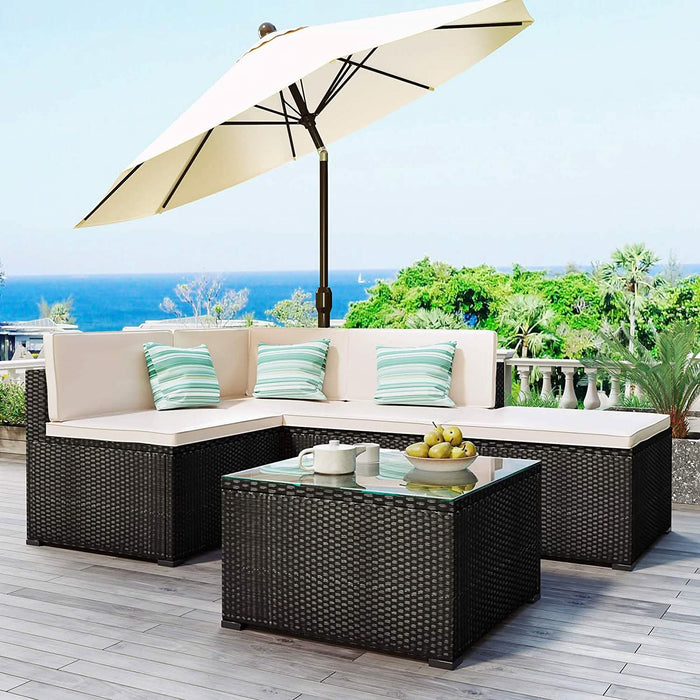5-Piece: Patio Rattan PE Wicker Furniture Corner Sofa Set by DailySale