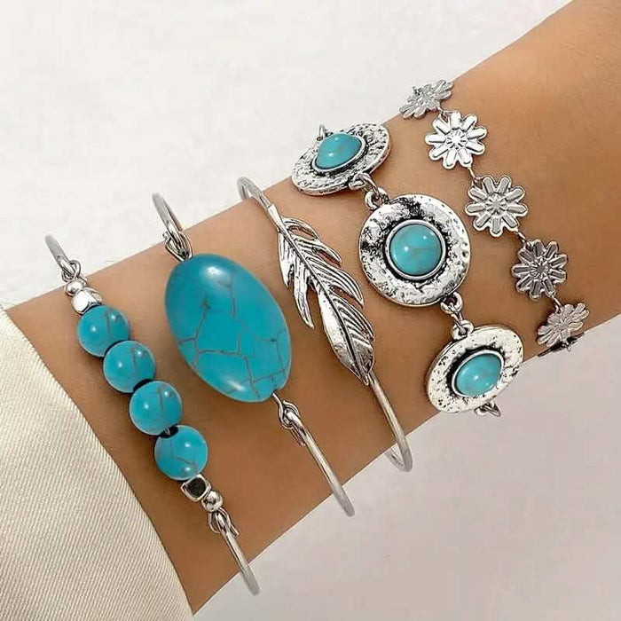 5-Piece Set: Retro Turquoise Inlaid Bracelet by DailySale