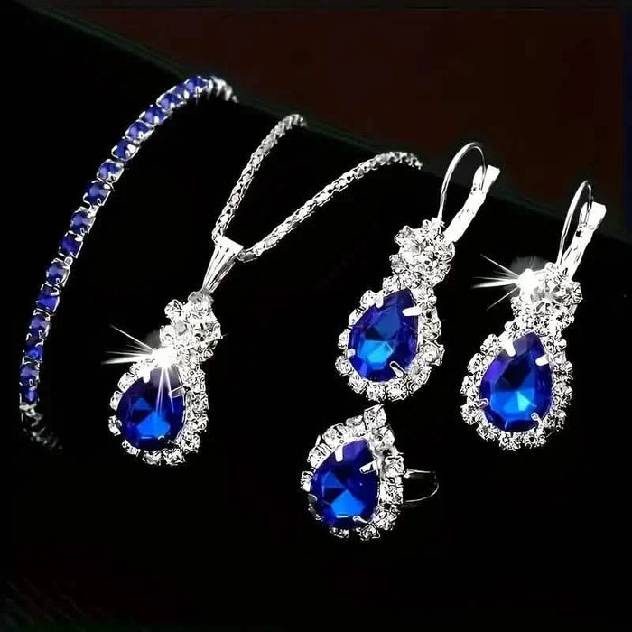 5-Piece Set: Stylish Jewelry Set for Women, Pair of Earrings, Necklace, Ring and Bracelet Adorned with Glass Accents by DailySale