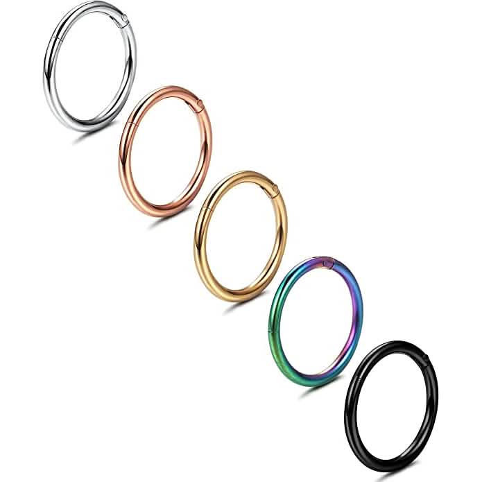 5-Piece: Stainless Steel Septum Piercing Nose Hoop Ring by DailySale