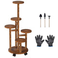 5-Tier Plant Stand with 4 Detachable Wheels Wooden Plant Pot Rolling Shelf by DailySale