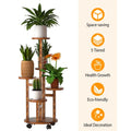 5-Tier Plant Stand with 4 Detachable Wheels Wooden Plant Pot Rolling Shelf by DailySale