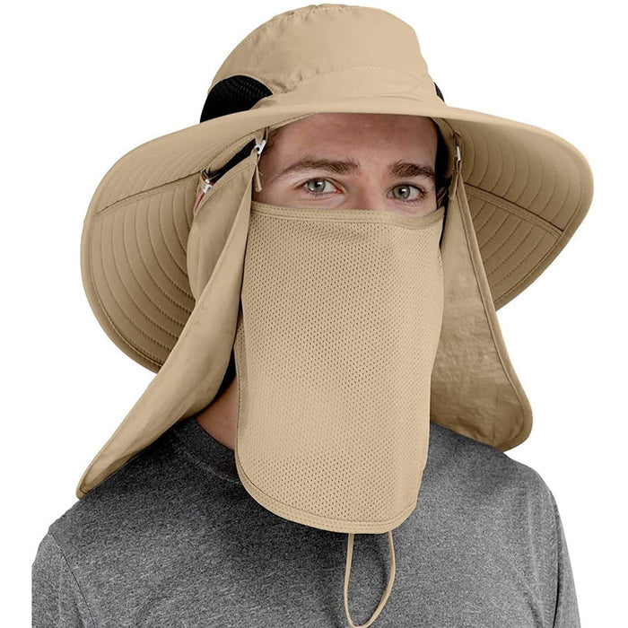 50+ Sun Protection Cap Wide Brim Fishing Hat with Face & Neck Flap by DailySale